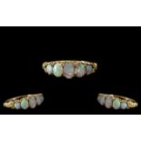 Antique Style - Attractive 9ct Gold 5 Stone Opal Set Ring, Excellent Design. Hallmark London 1959,