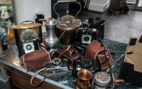 Box of Vintage Cameras & Collectibles,
