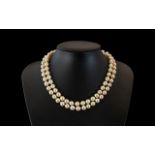 Antique - Fine Quality Double Strand Pearl Necklace with 9ct Gold Clasp Set with Opals and Pearl