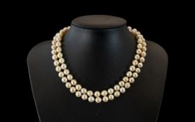 Antique - Fine Quality Double Strand Pearl Necklace with 9ct Gold Clasp Set with Opals and Pearl
