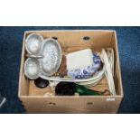 Two Boxes of Assorted Pottery, including pottery jugs, bowls, planters, teapot, Wedgwood dish,