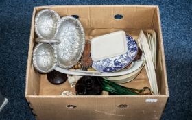 Two Boxes of Assorted Pottery, including pottery jugs, bowls, planters, teapot, Wedgwood dish,