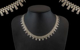 Vintage Sterling Silver Cleopatra Fringe Necklace Egyptian revival necklace.