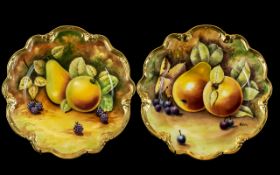 Coalport Pair of Hand Painted and Signed Shaped Cabinet Plates Fallen Fruits still lifes apples and