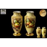 Peter Gosling Signed Ex Royal Worcester Artist - Pair of Small Hand Painted Vases.