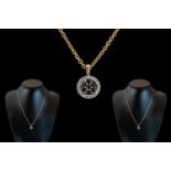 Ladies Attractive 9ct Gold Pendant Set with Diamonds & Sapphires of Circular Form - with Attached