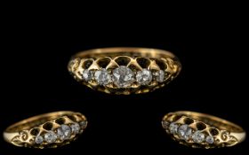 Antique Period - Attractive 18ct Gold 5 Stone Diamond Set Ring. Gallery Setting.