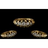 Antique Period - Attractive 18ct Gold 5 Stone Diamond Set Ring. Gallery Setting.