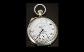 A Football Stop Watch, white enamel dial, Arabic Numerals with second aperture, 50 mm chrome case,