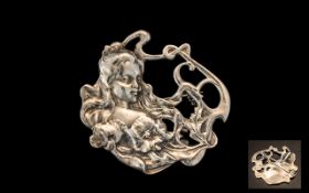 Sterling Silver Art Nouveau Style Brooch and Pendant in the form of water nymph.