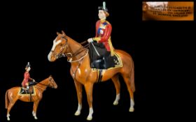 Beswick - Hand Painted Seated Horse Figure ' H.M Queen Elizabeth II Mounted On Imperial ' Chestnut.