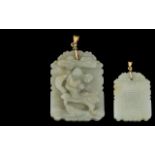 Chinese White Jade Pendant - Well Carved and Superior Quality 19th Century Large Carved Jade
