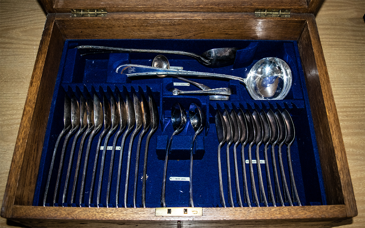 Early 20th Century Oak Cased Canteen of Cutlery, hinged top with two lift out compartments, - Image 2 of 3