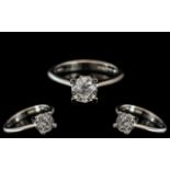 18ct White Gold - Superb Single Stone Diamond Set Ring, Contemporary Design.