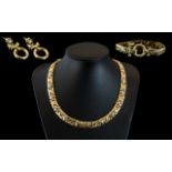 Ladies 14ct Two Tone Gold Choker / Necklace with Matching 14ct Two Tone Gold Bracelet and Earrings.