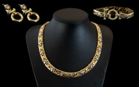 Ladies 14ct Two Tone Gold Choker / Necklace with Matching 14ct Two Tone Gold Bracelet and Earrings.