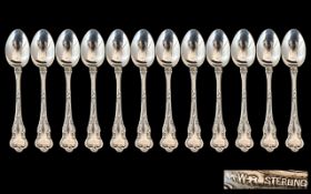 American 19th Century - Exquisite and Superb Set of 12 Sterling Silver Teaspoons of Solid