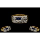 18ct Gold - Excellent Quality Diamond and Sapphire Set Contemporary Designed Ring,