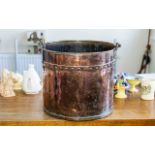 Arts & Crafts Copper & Brass Coal Bucket, with riveted strapwork and swing handle.