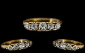 Antique Period Attractive 18ct Gold 5 Stone Diamond Set Ring with a Gallery Setting - The Five