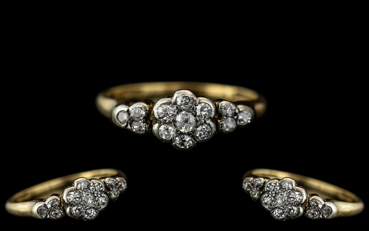 Ladies - 1920's Attractive and Exquisite 18ct Gold Diamond Set Dress Ring, of Pleasing Design.