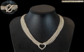 Tiffany & Co Fine Quality Multi-Strand Sterling Silver Necklace with Heart to Centre.