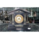 Victorian Belgian Slate Mantle Clock, of architectural form with columns.