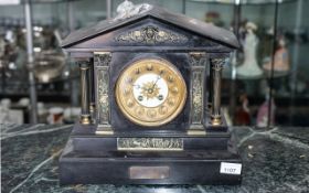 Victorian Belgian Slate Mantle Clock, of architectural form with columns.