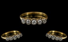 Antique Period - 18ct Gold Attractive 5 Stone Diamond Set Ring.
