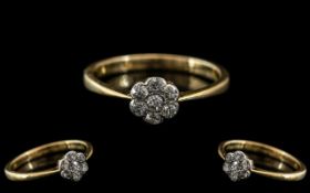 Antique Period - Attractive 18ct Gold and Platinum Diamond Set Cluster Ring, Flower head Setting.