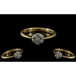 Antique Period - Attractive 18ct Gold and Platinum Diamond Set Cluster Ring, Flower head Setting.