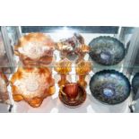Collection of Carnival Glass Items, comprising 2 x 8'' diameter fluted Hobstar Arches Marigold
