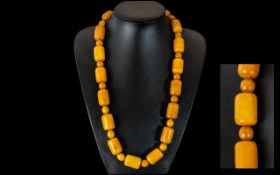 Art Deco Period 1930's Superb Bakelite Beaded Long Necklace, Butterscotch Colour,