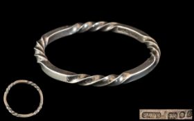 A Solid Sterling Silver 70's Bangle Rope Twist Design a good heavy bracelet with full clear