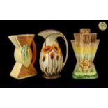 Myott and Sons Three Art Deco Vases to include a pyramid vase pattern 8669, plus two others.