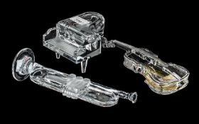 Magic Crystal Set of ( 3 ) Quality Glass Musical Instruments. Comprises 1/ Grand Piano with Glass