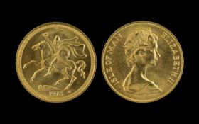 Elizabeth II Isle of Man 22ct Gold Full Sovereign - Date 1973.