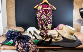 Collection of Vintage Clothing, Hats & Shoes, comprising two dresses,