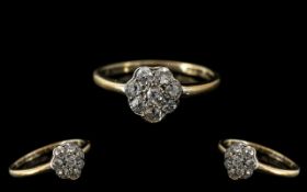 Antique Period - 18ct Gold Diamond Set Cluster Ring, Flower head Setting.