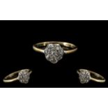 Antique Period - 18ct Gold Diamond Set Cluster Ring, Flower head Setting.