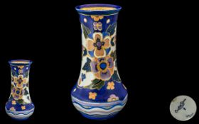 Carlton Ware Vase Blue Floral Decoration painted number to base 3737 3236. Height 10 inches.