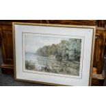 Watercolour River Landscape by Thomas Henry Hunn, to include river landscape showing swans,