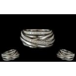 18ct White Gold Contemporary Designed - Expensive Fashion Diamond Set Ring,