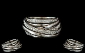 18ct White Gold Contemporary Designed - Expensive Fashion Diamond Set Ring,