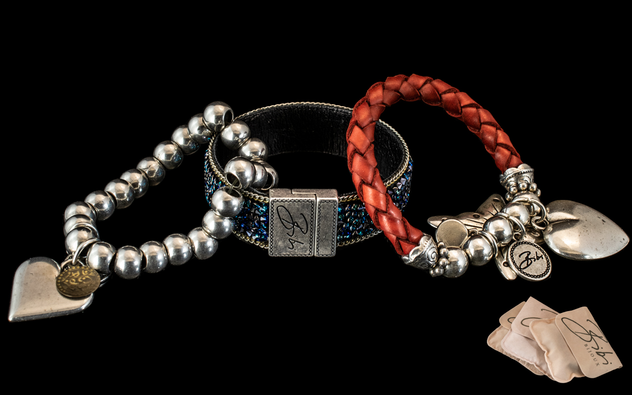 Three Bibi Bijoux Bracelets comprising a chunky beaded silver bracelet by Bibi Bijoux featuring a