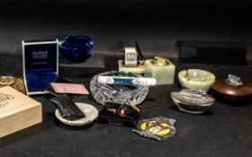 Smoker's Interest - Box of Assorted Collectibles, including an Onyx set of table lighter,