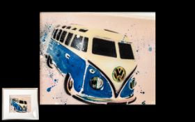 Sarah Graham Watercolour of a Camper Van, contemporary artwork framed, mounted and glazed in a