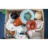 Box of Assorted Pottery & Glass, including glass vases, German mugs, jugs, glasses, pottery bowl,