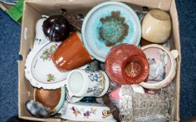 Box of Assorted Pottery & Glass, including glass vases, German mugs, jugs, glasses, pottery bowl,