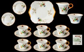 Shelley - Art Deco Superb ( 21 ) Piece Hand Painted Enamel Bone China Tea Service In the Regent